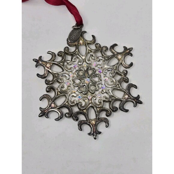 VINTAGE LENOX CHRISTMAS ORNAMENT BUNDLE SNOW MAJESTY SNOWFLAKE HEART SILVER TONE - Picture 9 of 15